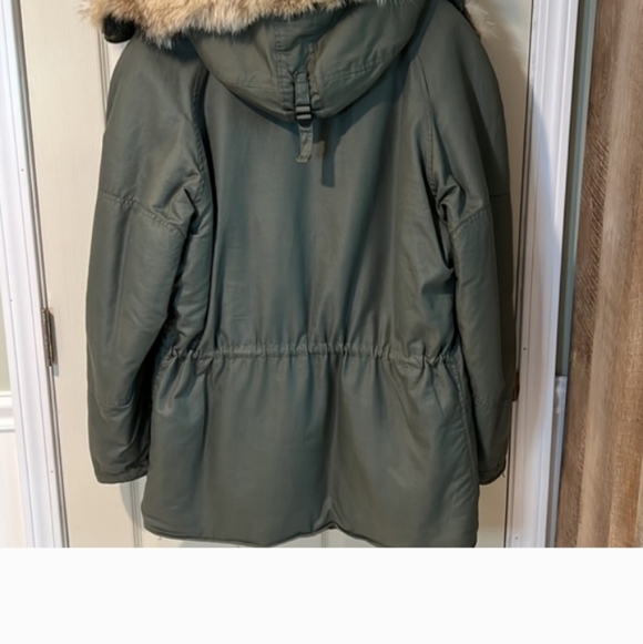 Vintage Green Military Flight Hooded Parka with Real Fur Hood Trim M - Picture 10 of 13